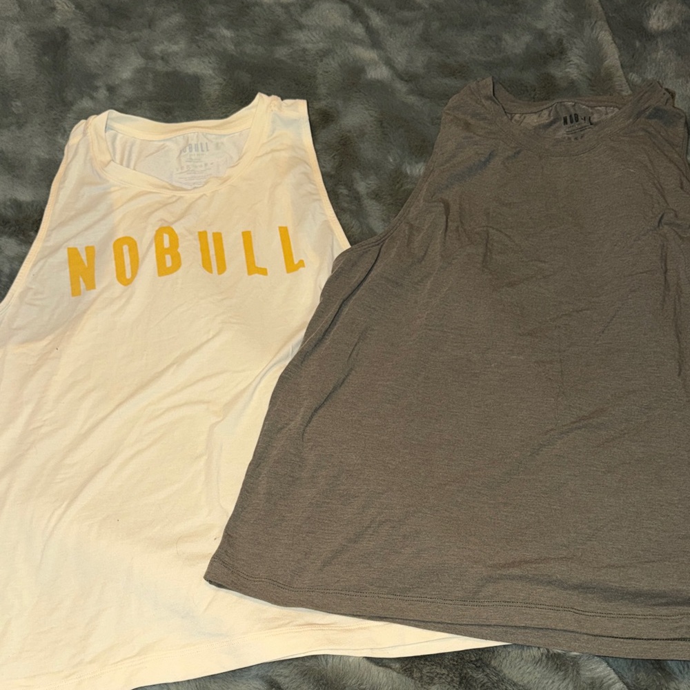 NOBULL Women’s Tank Tops - White and Gray with Yellow Logo